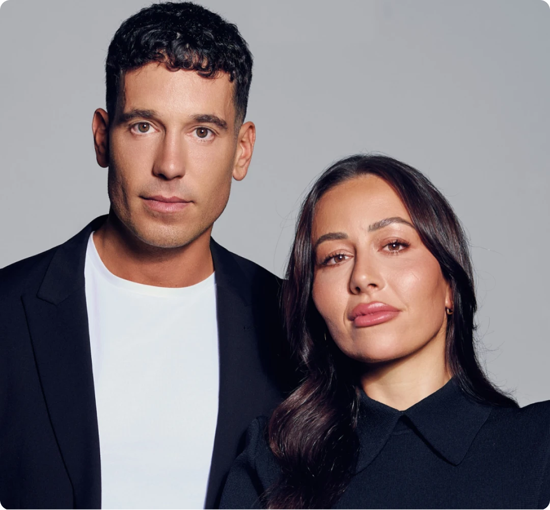 Man & woman promoting skincare product